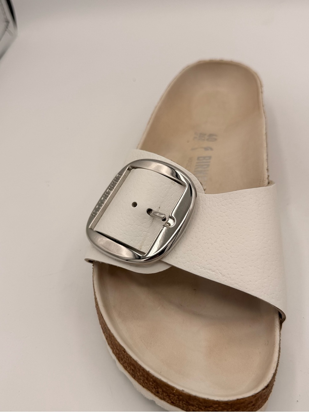 Birkenstock Madrid Big Buckle Sandals in White Leather | SLIGHTLY USED - Picture 6 of 9